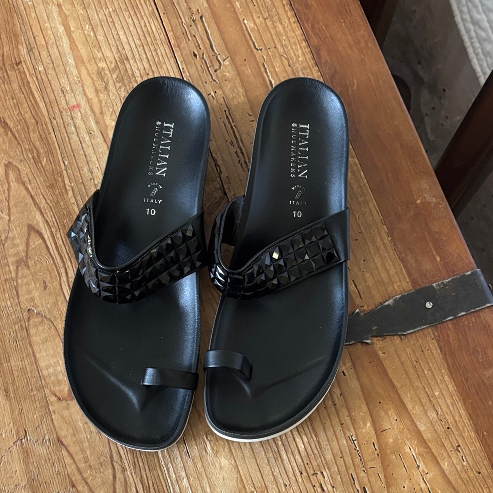 Italian Shoemakers Black Studded Sandals
